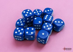 D6 16mm 12-Dice Block CHX25606 - Opaque Blue/White